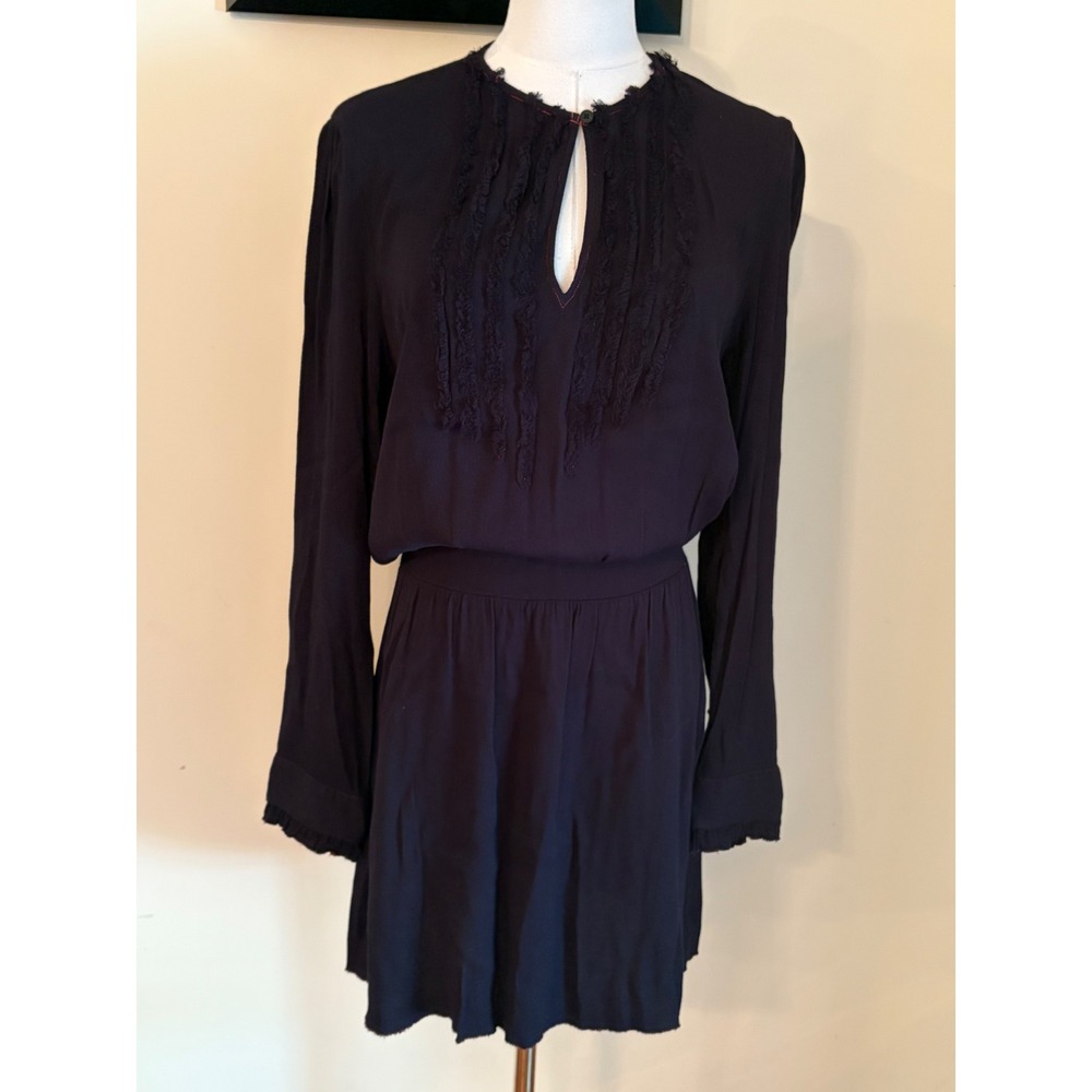 Zadig & Voltaire Remus‎ Navy Blue Ruffle Keyhole Mini Dress Small - Picture 2 of 8